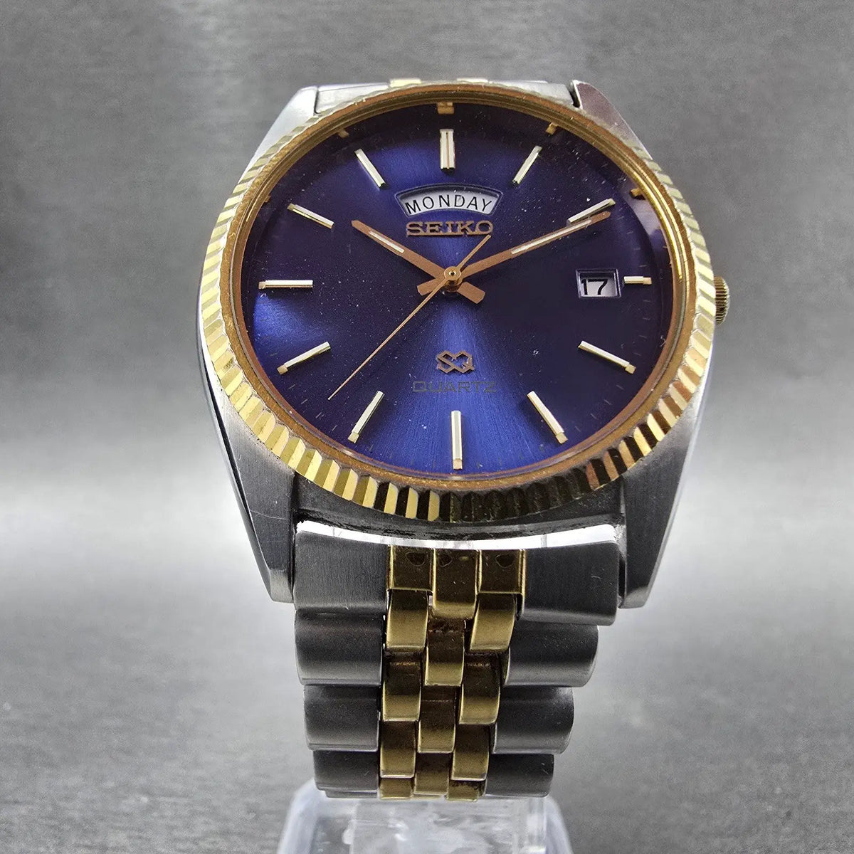 Seiko President Watch Men 36mm Blue Dial Two Tone Daydate 5Y23-8A69 New Batt JP26