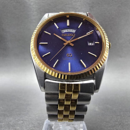 Seiko President Watch Men 36mm Blue Dial Two Tone Daydate 5Y23-8A69 New Batt JP26