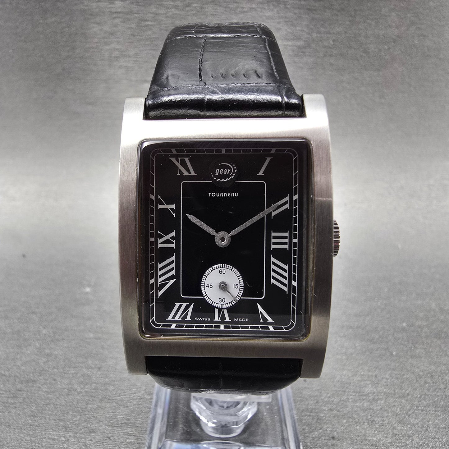 Tourneau Watch Gear Watch Men 28mm Black Dial Steel Small Seconds New Battery0
