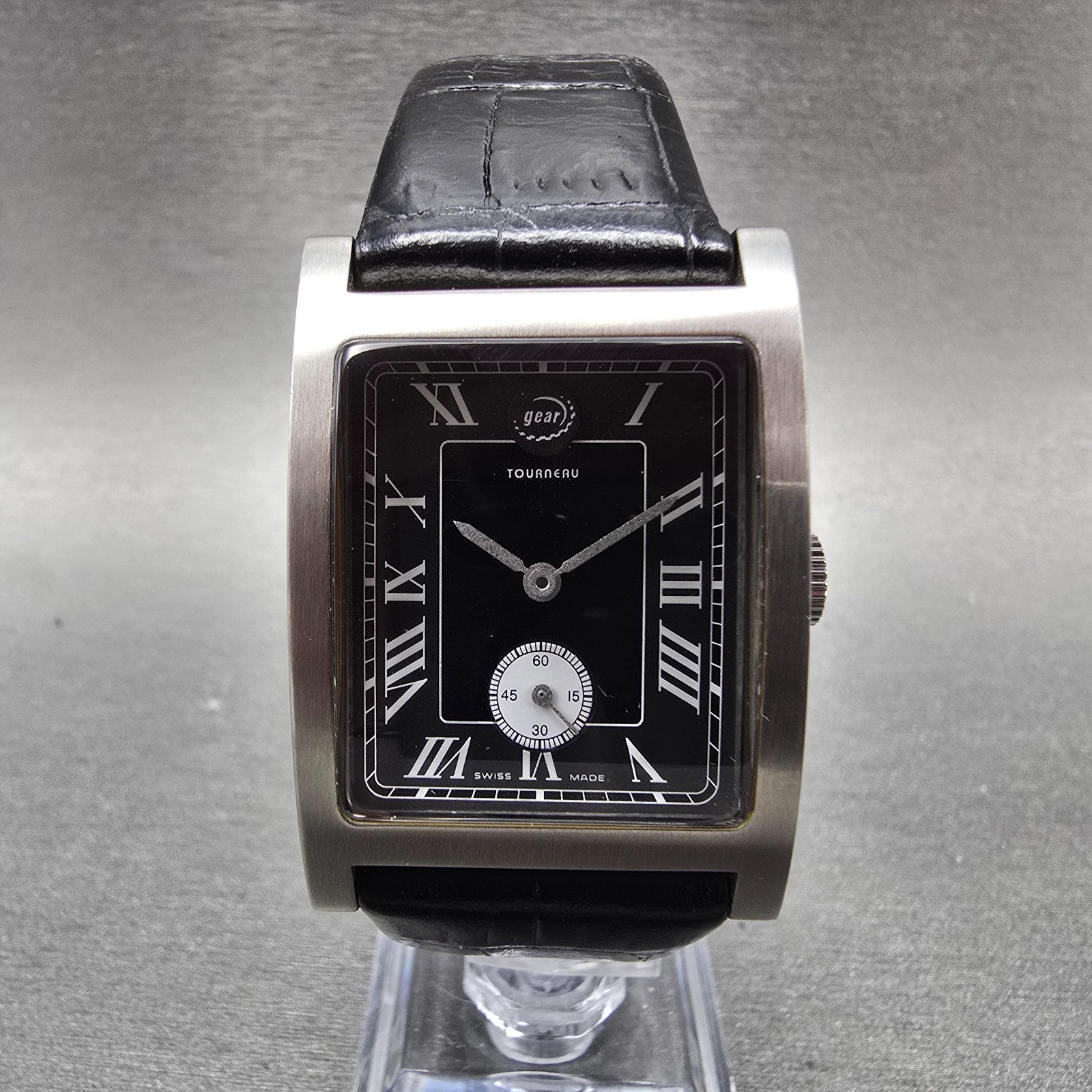 Tourneau Watch Gear Watch Men 28mm Black Dial Steel Small Seconds New Battery0