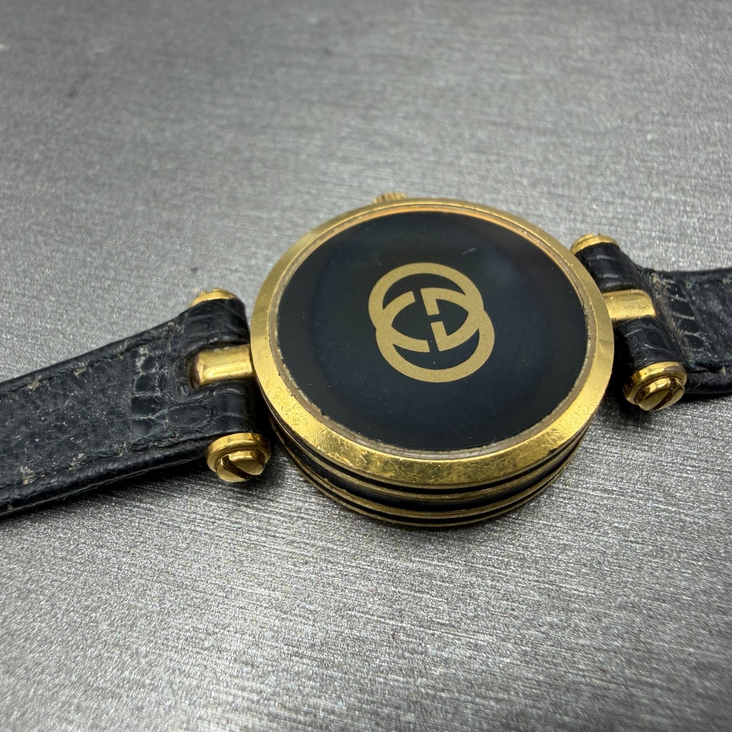 Gucci 2000L Watch Women 22mm Black Dial Gold Plated Round New Battery VTG READ!!13