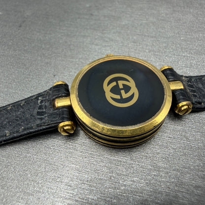 Gucci 2000L Watch Women 22mm Black Dial Gold Plated Round New Battery VTG READ!!13