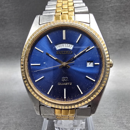 Seiko President Watch Men 36mm Blue Dial Two Tone Daydate 5Y23-8A69 New Battery0