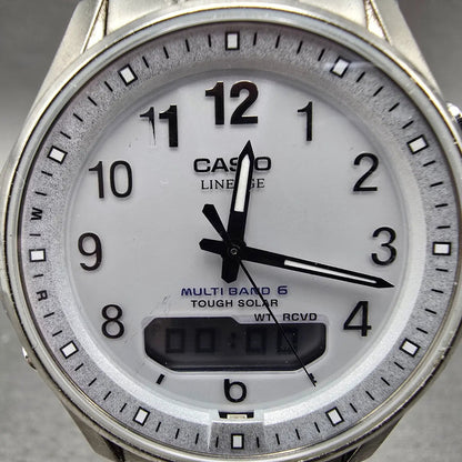 Casio Lineage Watch Men 40mm White Dial Titanium Analog Digital Solar Runs1