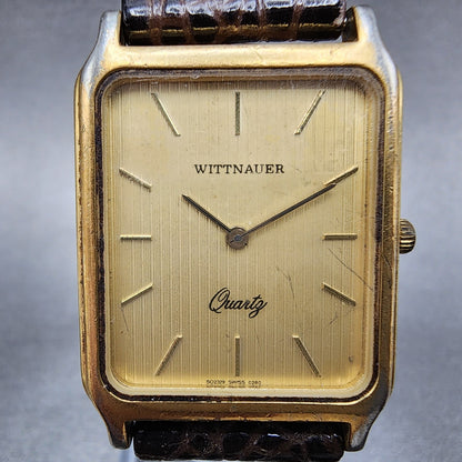 Wittnauer Tank Watch Women 25mm Gold Dial Gold Tone Rectangle 0280 New Battery