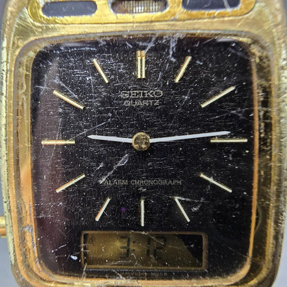 Seiko Analog Digital Watch Men 28mm Black Dial Gold H249 Movement H249-5020 PART2