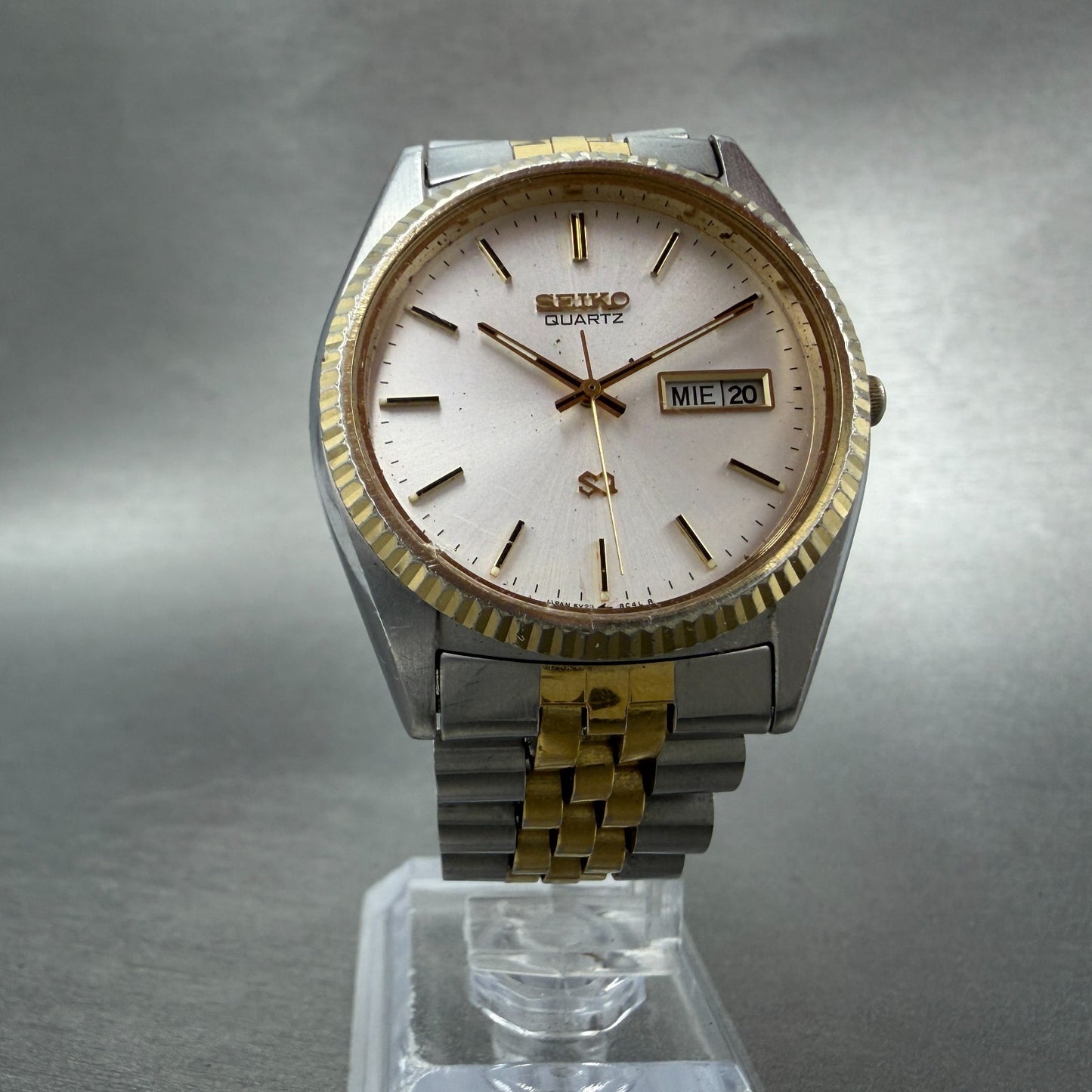 Seiko SQ President Watch Men 36mm Silver Dial Two Tone Daydate Round New Battery5
