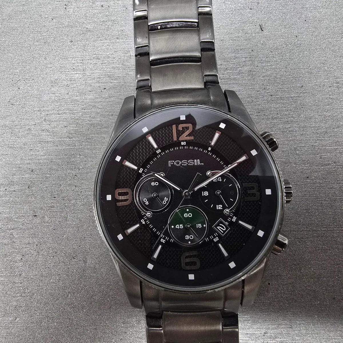 Fossil Chronograph Watch Men 49mm Black Dial Black Tone Date Round FS4446 PARTS0