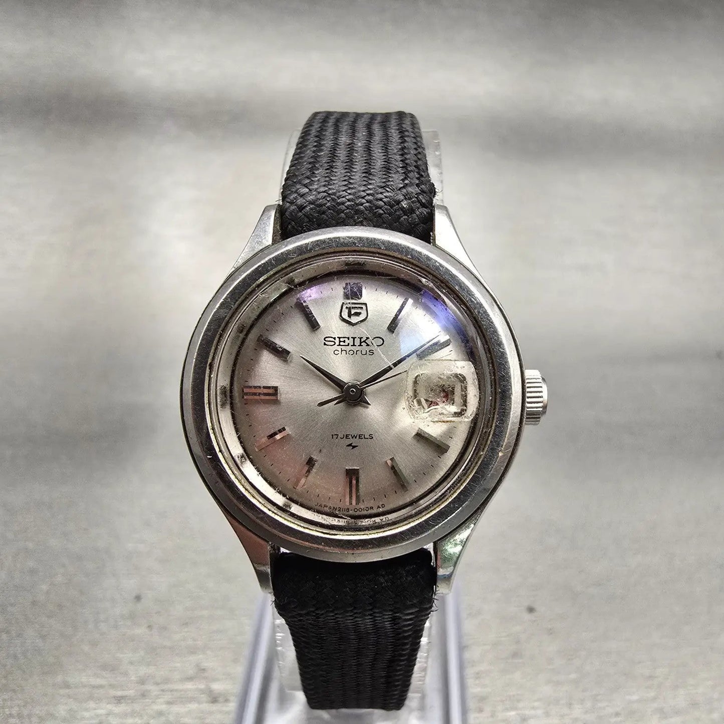 Seiko Chorus Watch Women 25mm Silver Dial Silver Tone Date 2118-0200 Manual Wind0