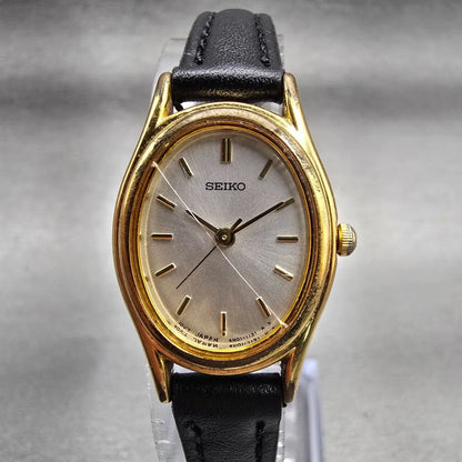 Seiko Watch Women 20mm Silver Dial Gold Tone Oval 4N01-5060 New Battery VTG A0