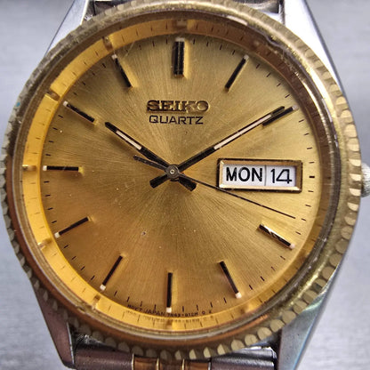 Seiko President Watch Men 35mm Gold Dial Two Tone Daydate 7N43-8111 New Battery1