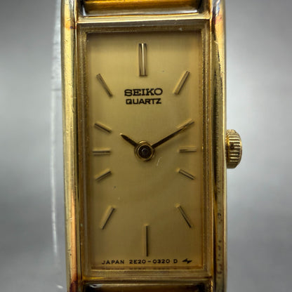 Seiko Tank Watch Women 12mm Champagne Dial Gold Tone 2E20-5239 New Battery H7641