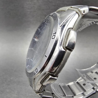 Casio Wave Ceptor Watch Men 43mm Blue Dial Silver Solar Alarm Daydate Runs LP2