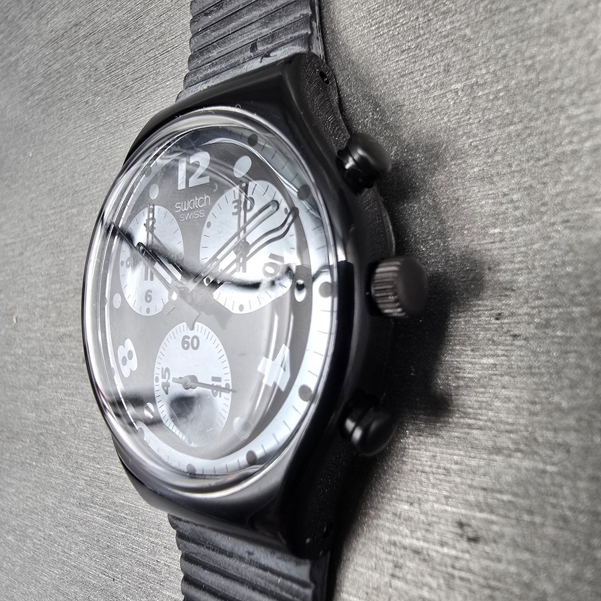 Swatch Chrono Moonshadow Watch Men 37mm Black Dial Black Tone SCB110 New Bat NOS2