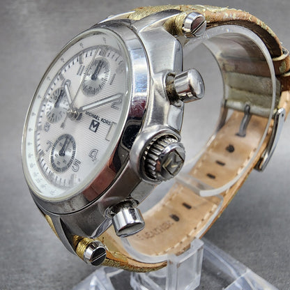 Michael Kors Chronograph Watch Women 36mm White Dial Silver Tone date New Batt2