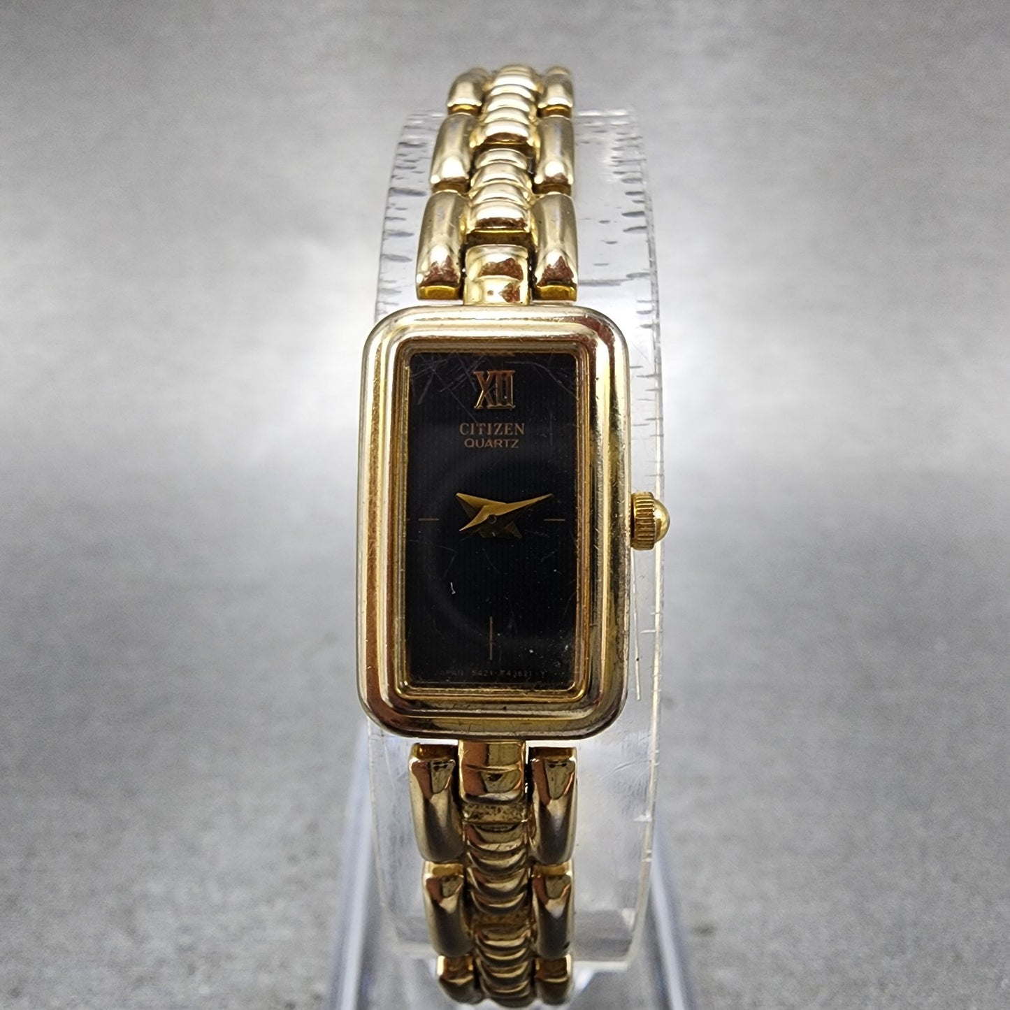 Citizen Tank Watch Women 13mm Black Dial Gold Tone Rectangle New Battery0