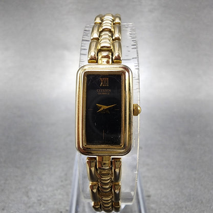Citizen Tank Watch Women 13mm Black Dial Gold Tone Rectangle New Battery0