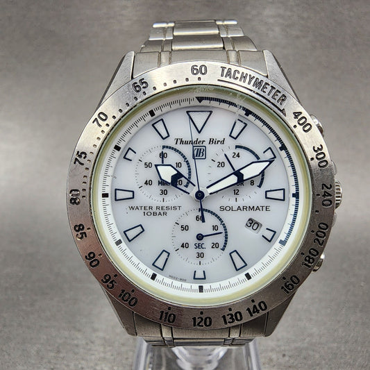 Citizen Thunderbird Chronograph Watch Men 40mm White Dial Steel Date Solar Runs