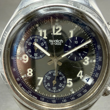 Swatch irony Chrono Secret Agent Watch Men 40mm Blue Dial Steel Date New Batt1