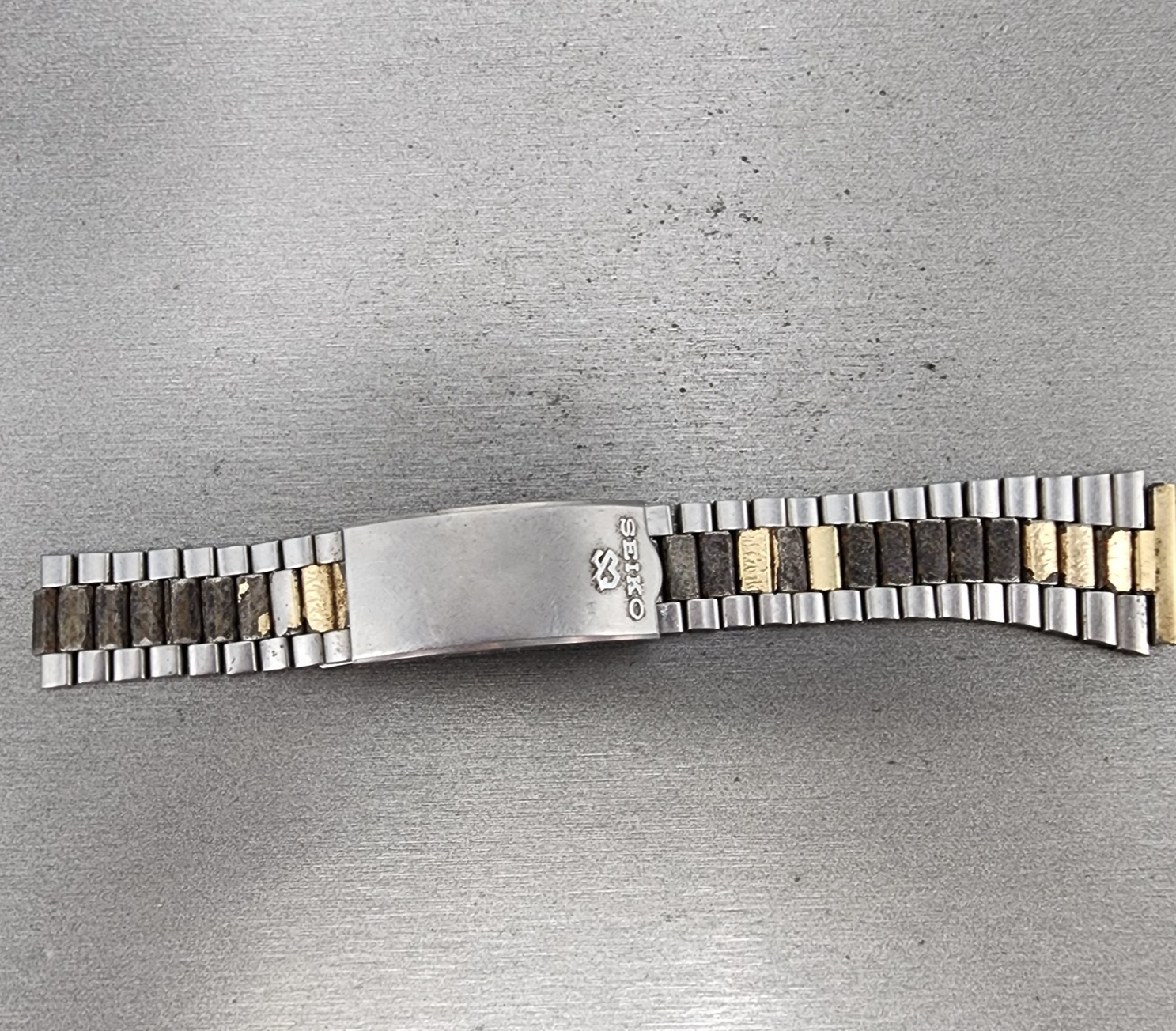 Seiko Bracelet 20mm Two Tone Stainless Steel Tri Folding Z271 End Links0