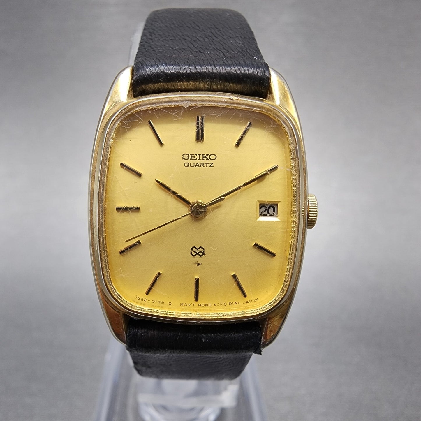 VTG Seiko SQ Watch Women 22mm Gold Dial Gold Tone Date Rectangle 85225049 Runs0