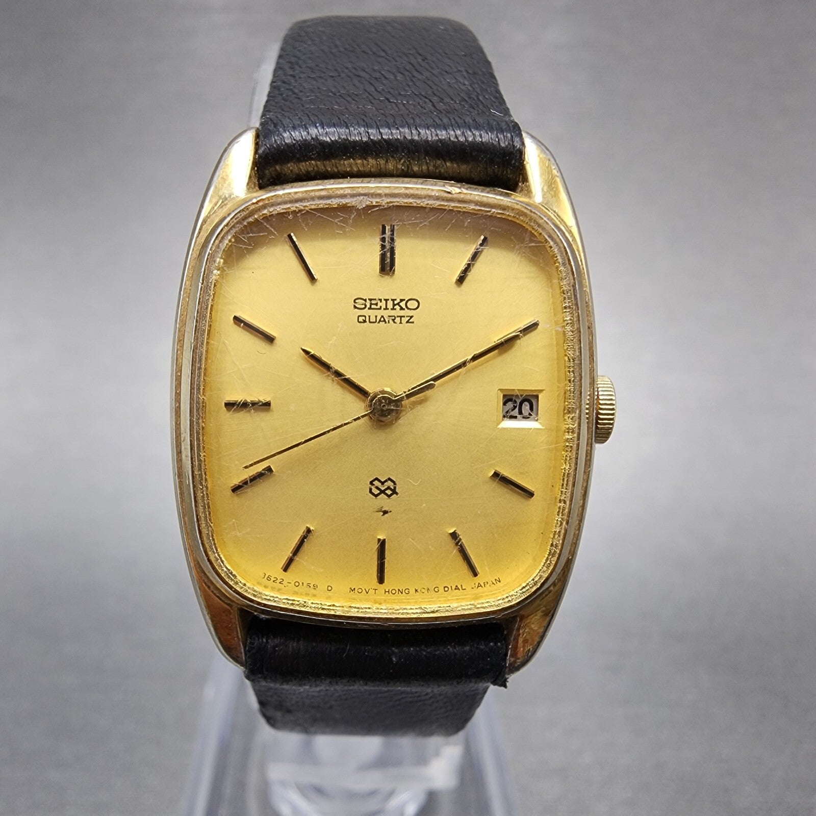 VTG Seiko SQ Watch Women 22mm Gold Dial Gold Tone Date Rectangle 85225049 Runs0