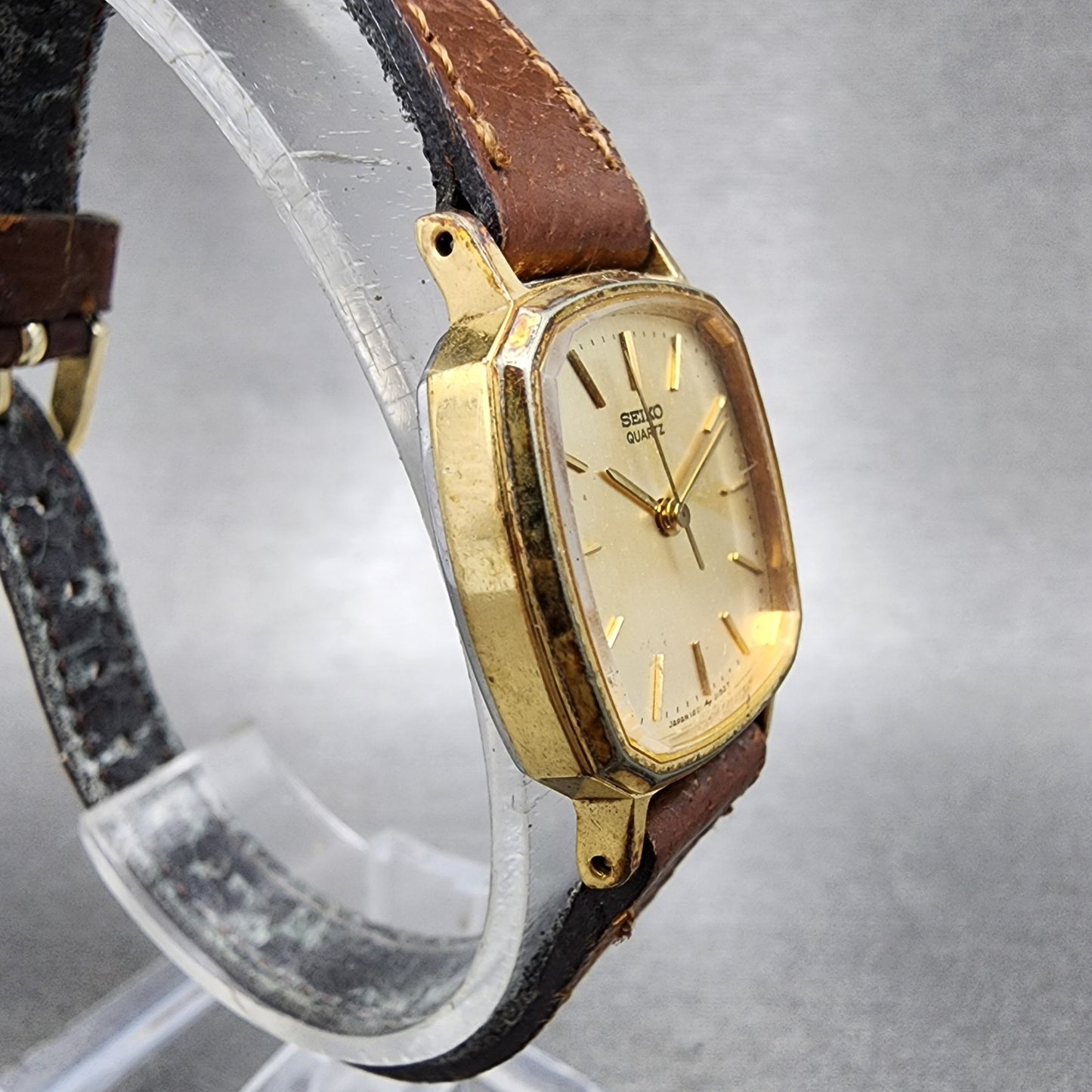 Seiko Watch Women 22mm Champagne Dial Gold Tone Rectangle 14215100 New Battery3
