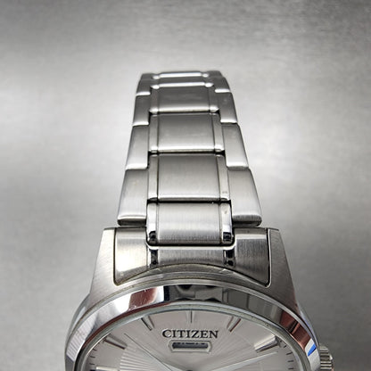 Citizen EcoDrive Watch Men 40mm White Dial Steel Daydate Round AW010051A5