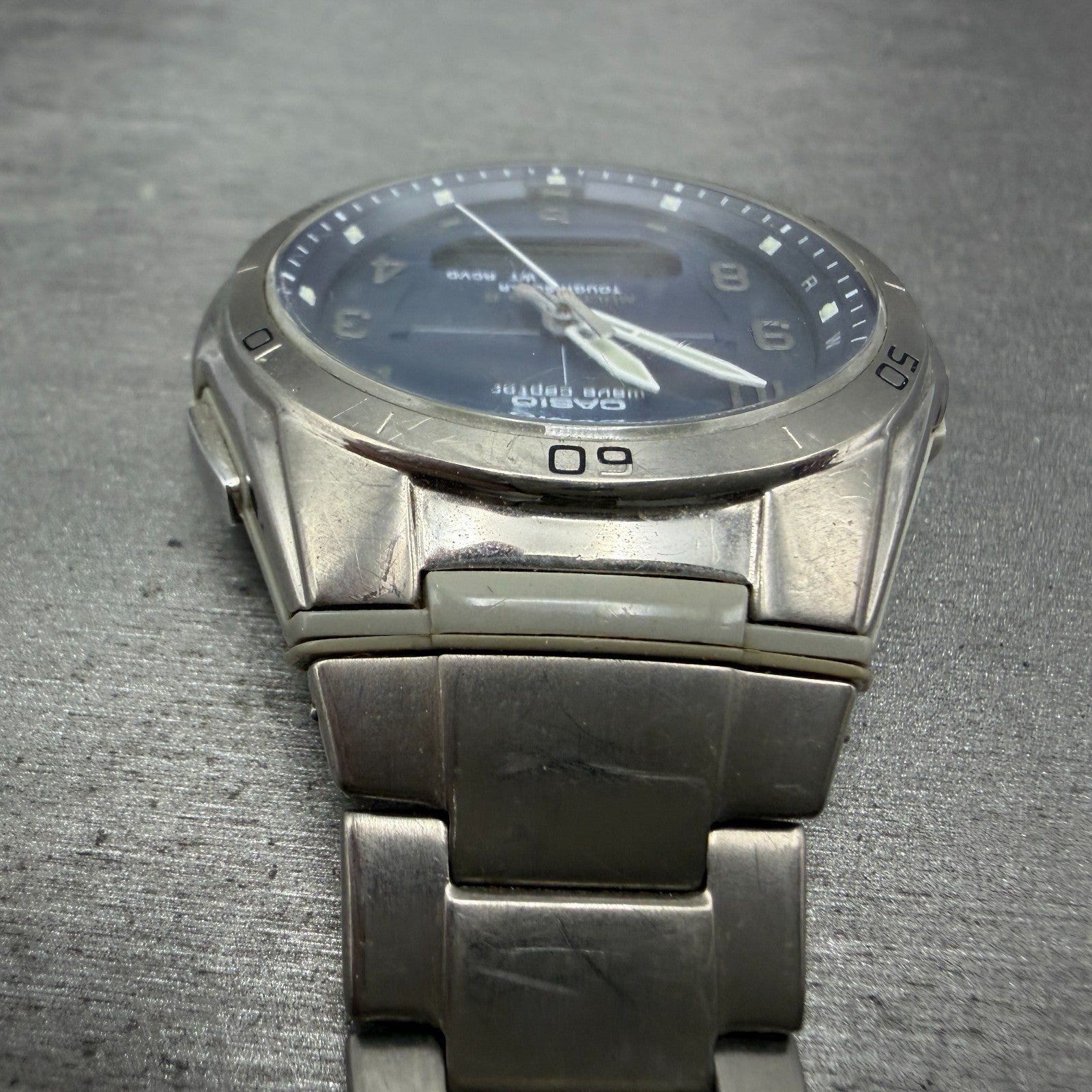 Casio Wave Ceptor Watch Men 42mm Blue Dial Steel Solar Analog Digital READ!!!!!!4