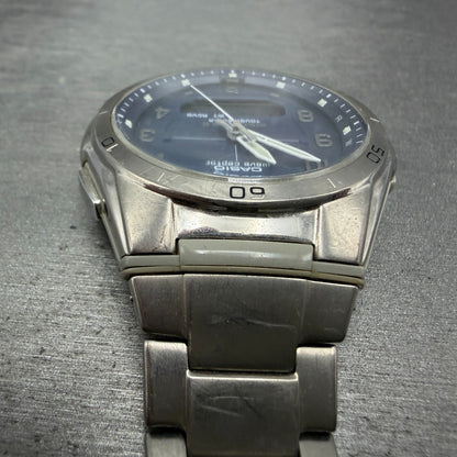 Casio Wave Ceptor Watch Men 42mm Blue Dial Steel Solar Analog Digital READ!!!!!!4