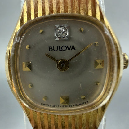 Bulova Watch Women 16mm Silver Dial Gold Tone Round 92K76 New Battery Vintage1