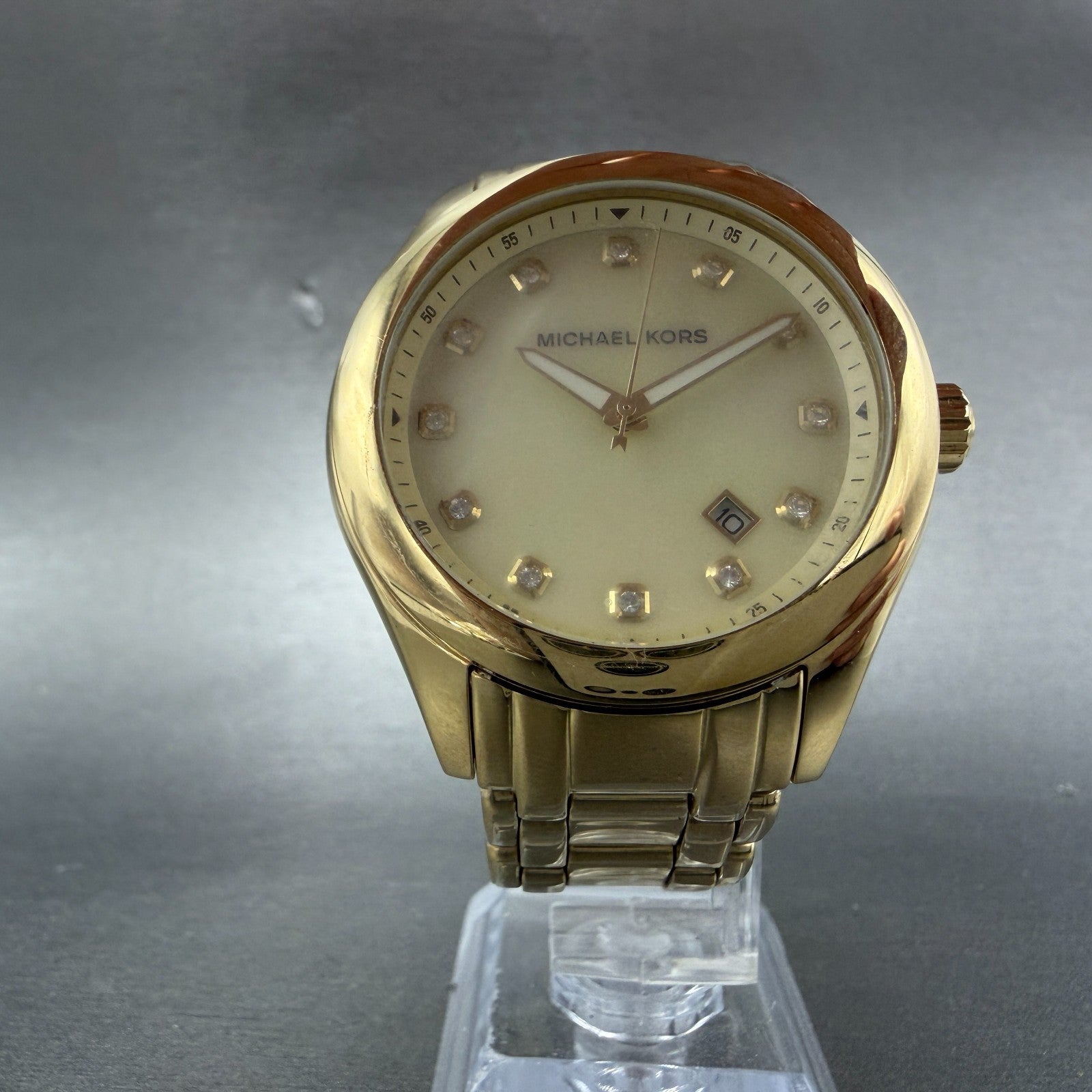 Michael Kors Watch Women 40mm MOP Dial Gold Tone Date Round MK-5310 New battery5