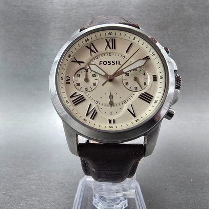 Fossil Chronograph Watch Men 38mm Cream Dial Silver Tone FS4839 New Battery5