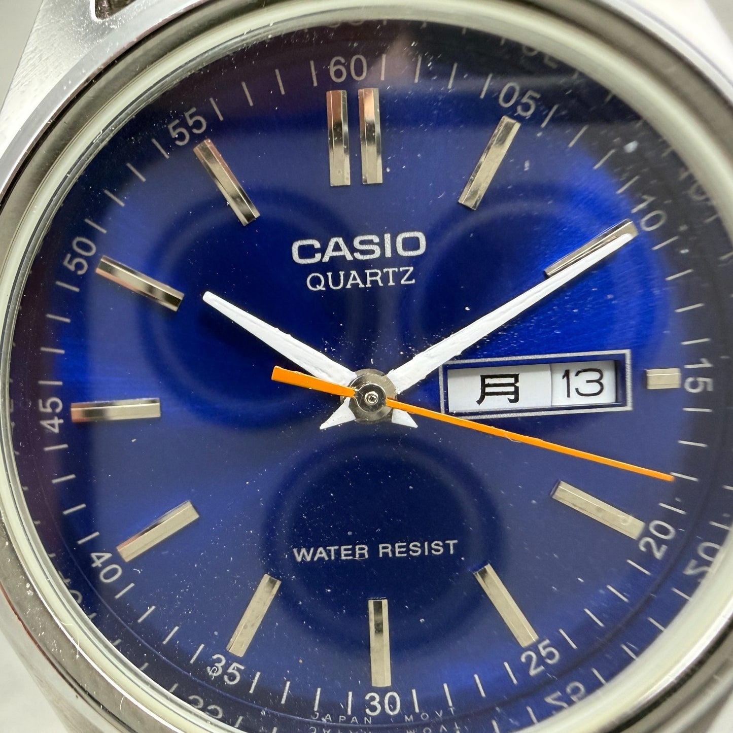 Casio Watch Men 37mm Blue Dial Silver Tone Daydate Round MTP-1239DJ New Battery1