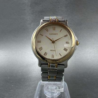 Seiko Lucent Watch Men 31mm White Dial Two Tone 5e21-6b70 New Battery JVTUTU5