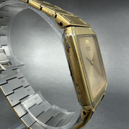Seiko Tank Watch Men 26mm Gold Dial Gold Tone Octagon 7430-5479 New Battery JK83