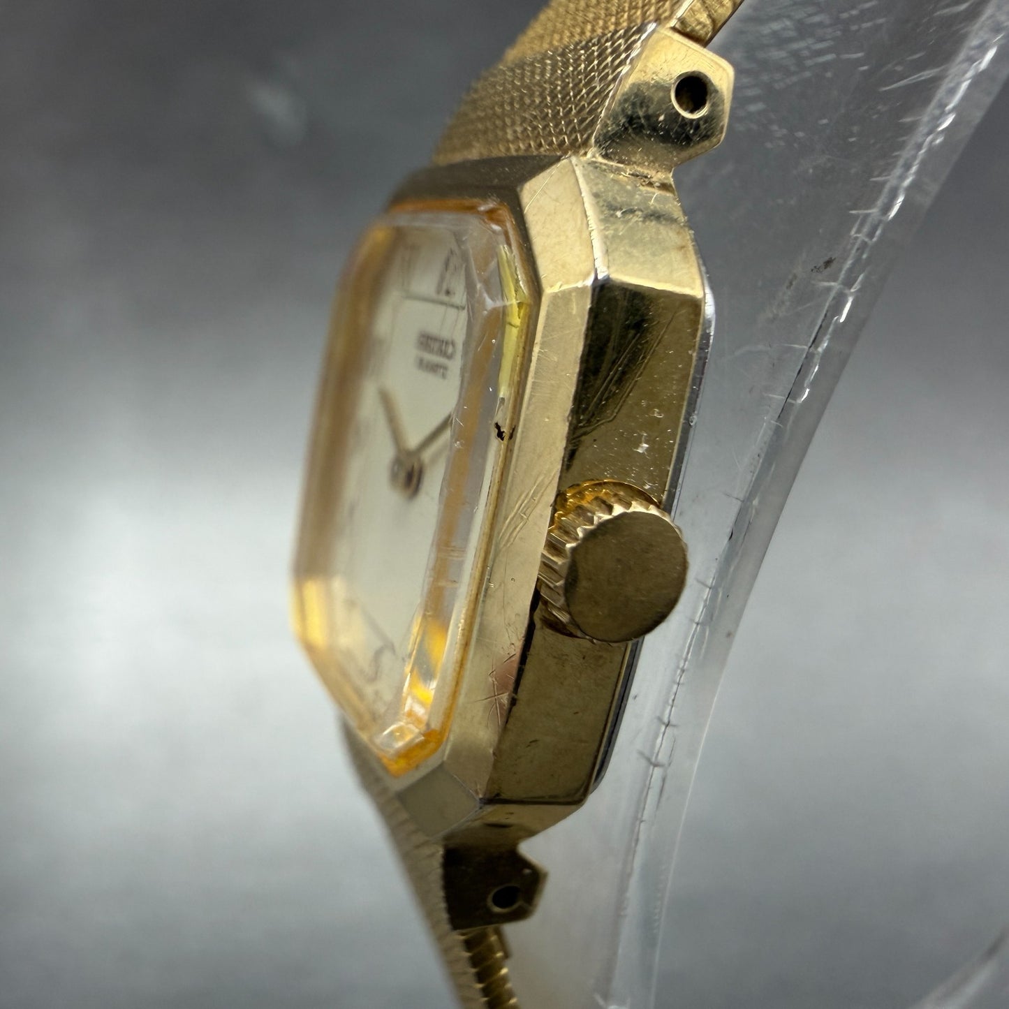 Seiko Watch Women 17mm Cream Dial Gold Tone Octagon VTG 4N00-5139 New Battery2