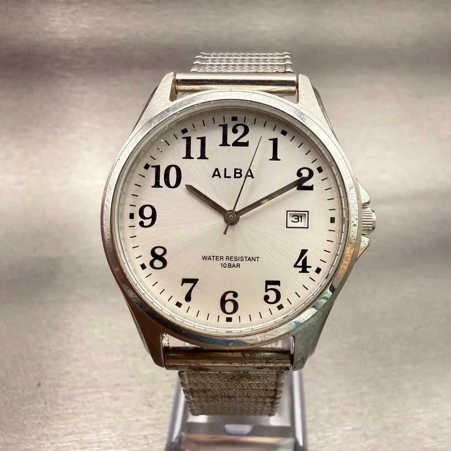 Seiko Alba Watch Men 37mm Silver Dial Silver Tone Date Round VX32-K007 New Batt0