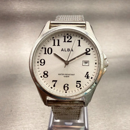 Seiko Alba Watch Men 37mm Silver Dial Silver Tone Date Round VX32-K007 New Batt0
