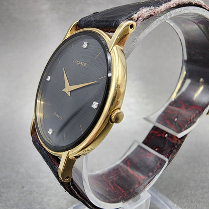 Seiko Lassale Watch Men 31mm Black Dial Gold Tone 7750-7009 New Battery READ!!!