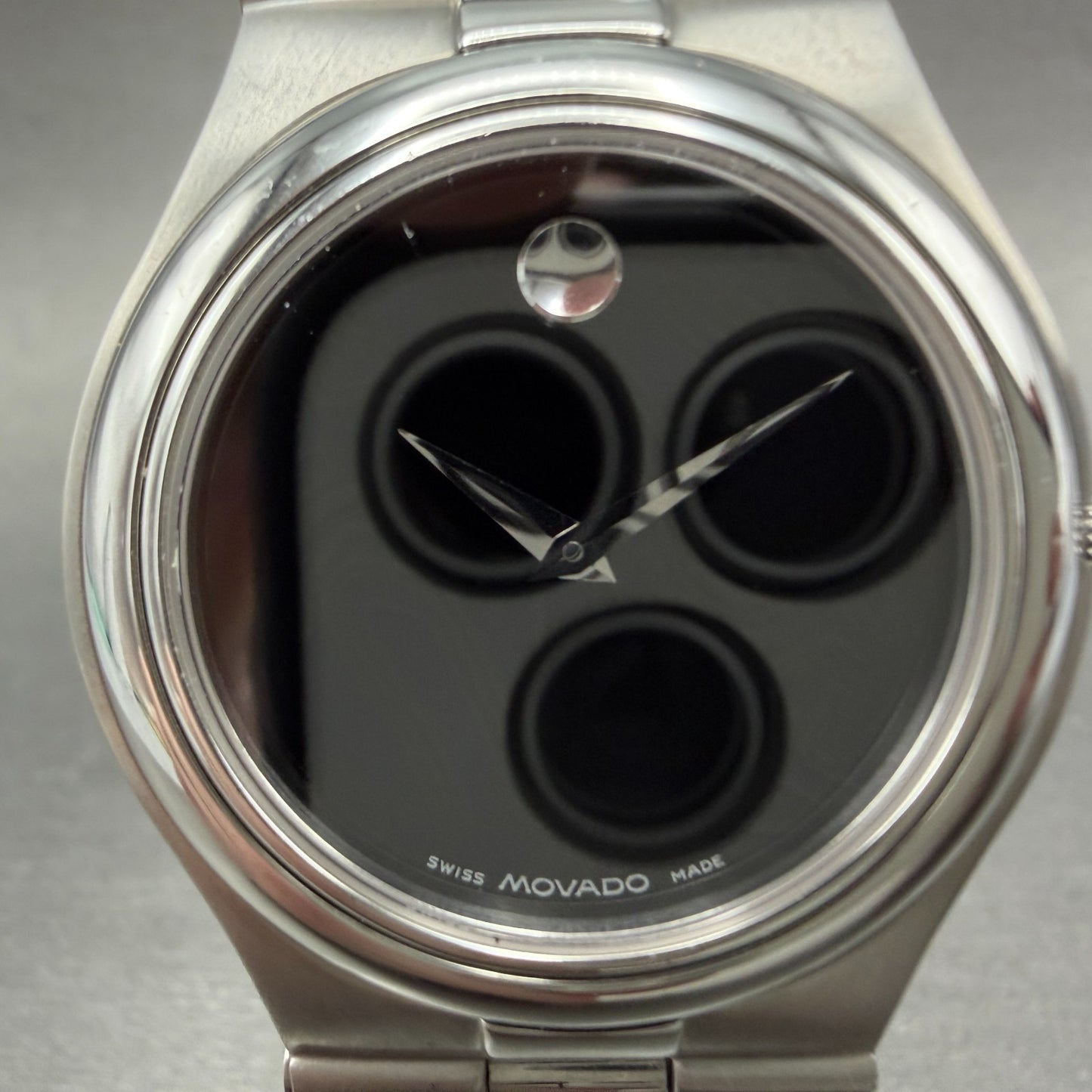Movado Dominion Watch Men 36mm Black Dial Steel 84 G2 883 Round New Battery1