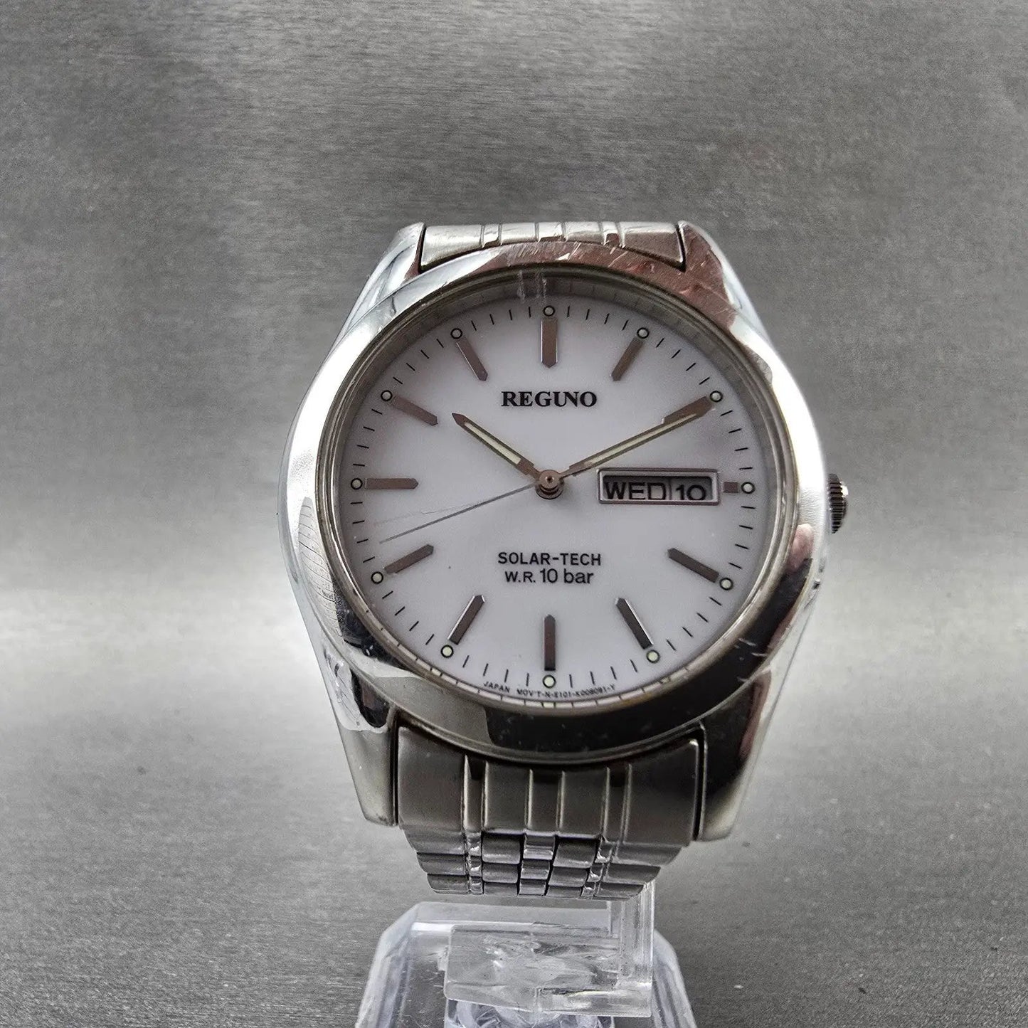 Citizen Reguno Solar Watch Men 36mm White Dial Steel Daydate E101-K005299 Runs5