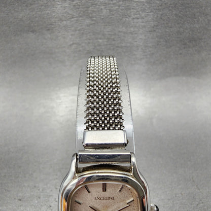 Seiko Exceline Tank Watch Women 21mm Silver Dial Silver Tone 3f315a00 New Batt4