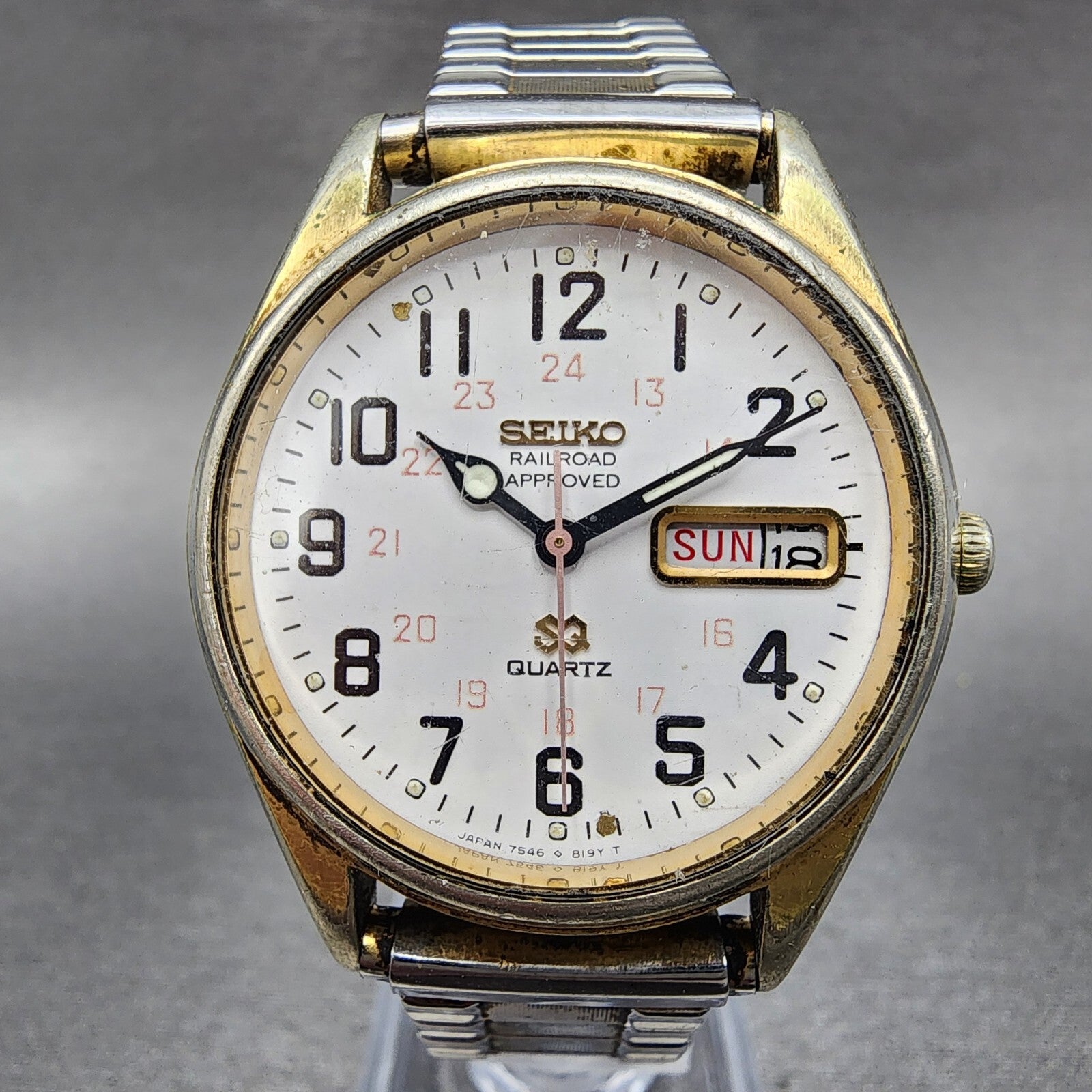 Seiko Railroad Approved Watch Men 36mm White Dial Gold Daydate 75468069 PARTS0