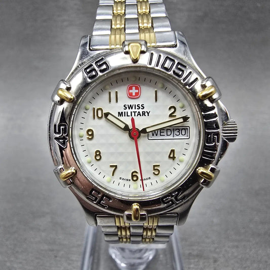 Wenger Swiss Military Watch Women 29mm White Dial Two Tone Daydate Round NewBatL0