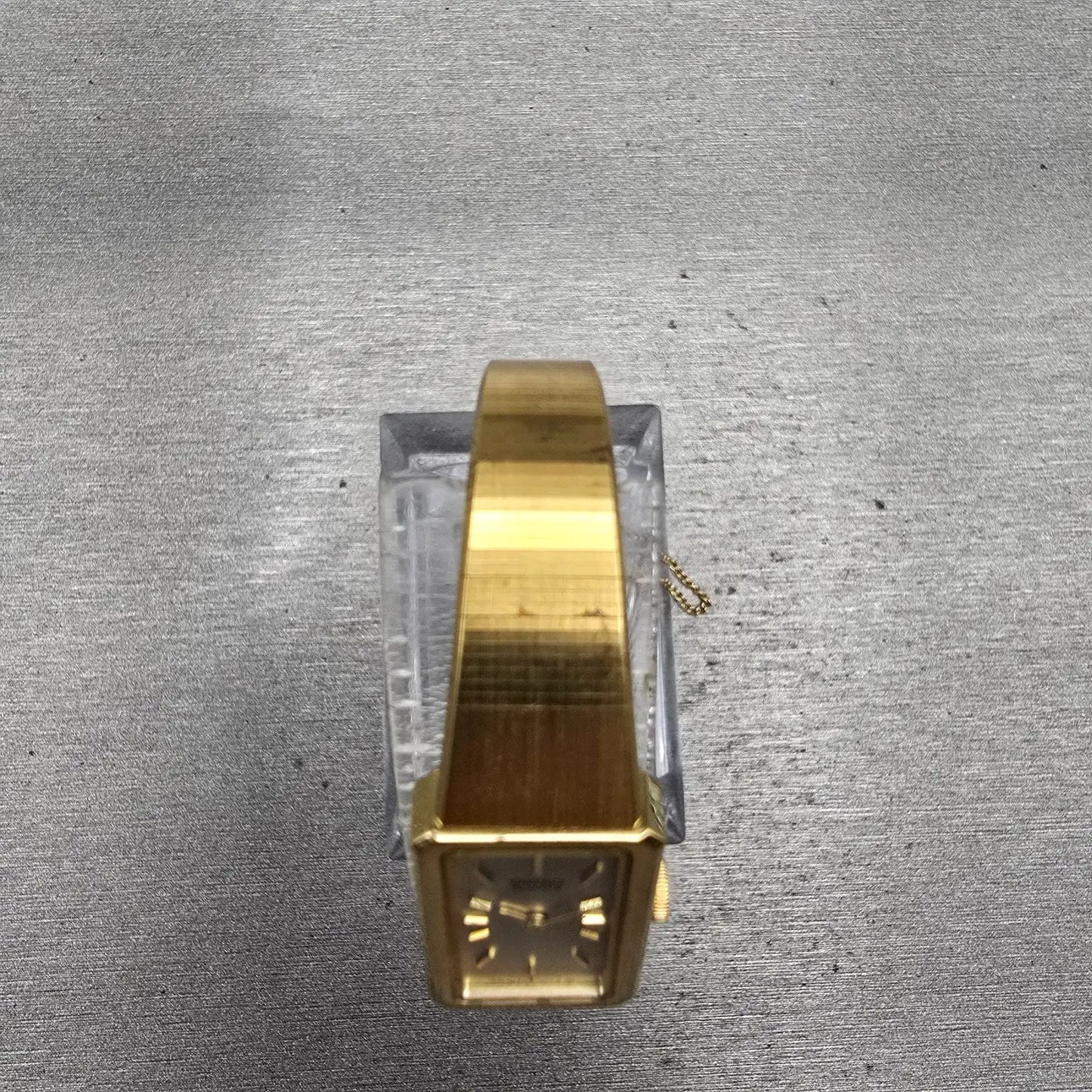 Seiko Watch Women 13mm Gold Dial Gold Tone Rectangle 1320-5780 New Battery VTG4
