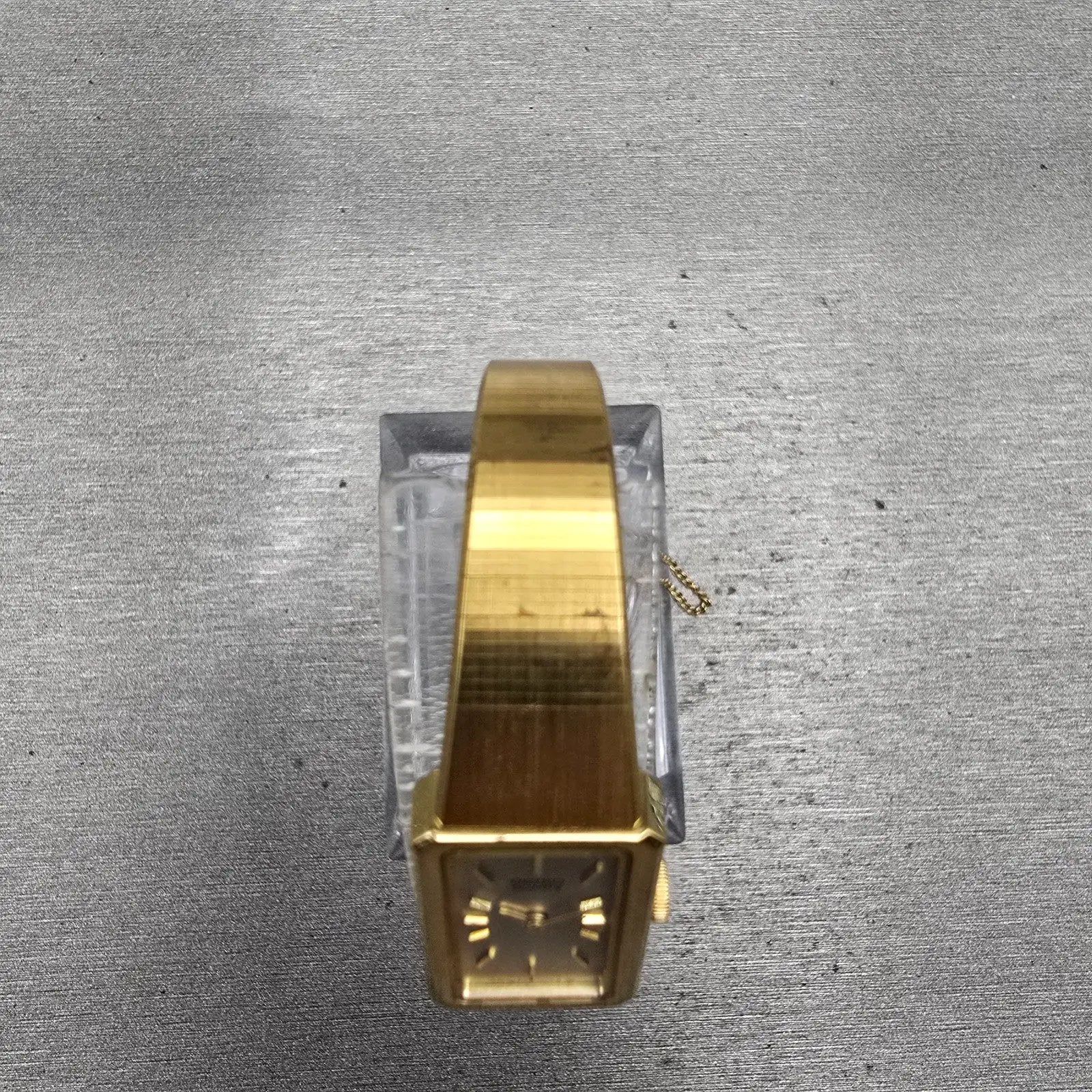 Seiko Watch Women 13mm Gold Dial Gold Tone Rectangle 1320-5780 New Battery VTG4