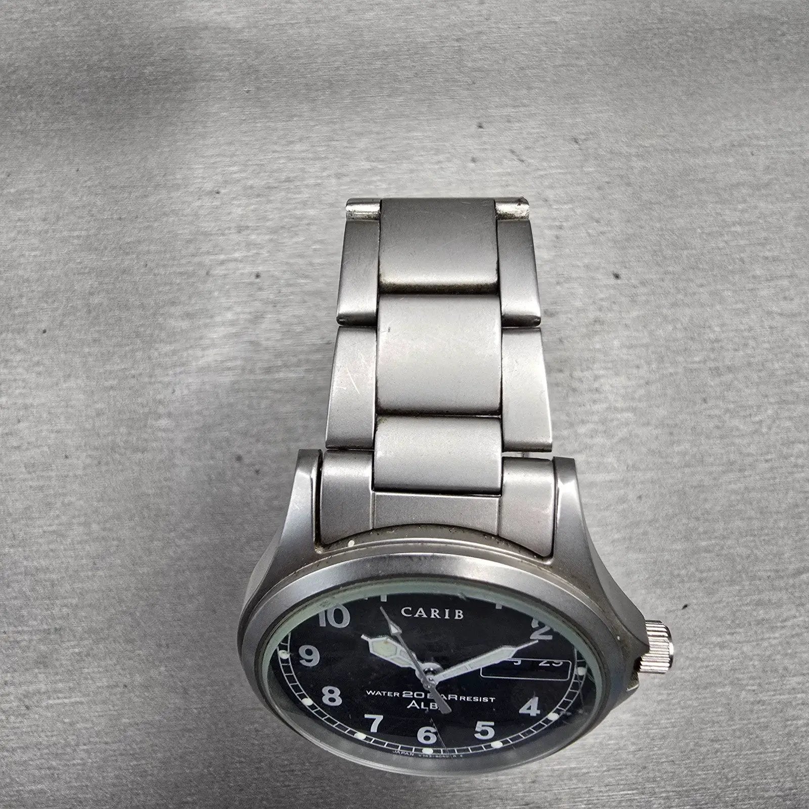 Seiko Alba Carib Watch Men 35mm Black Dial Silver Tone Daydate V743-8000 New Bat4