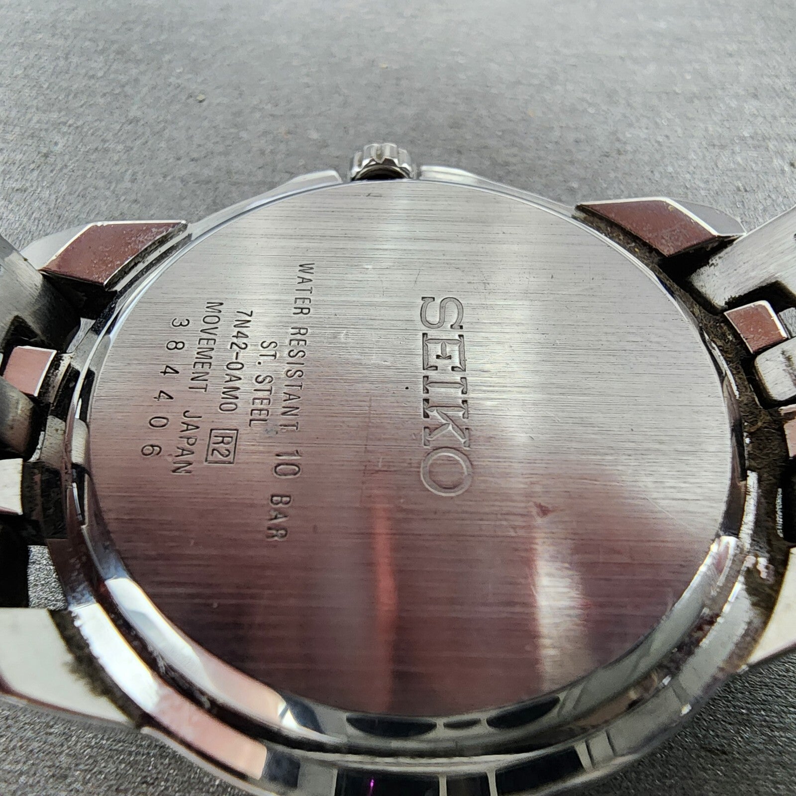 Seiko Watch Men 36mm Black Dial Silver Tone Date Round 7n420am0 New Battery9