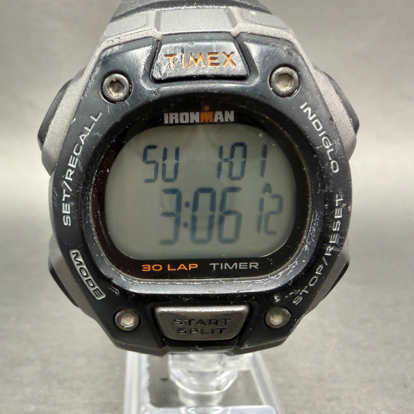 Timex Ironman Watch Men 41mm Digital Black Gray Alarm Chrono Round New Battery0